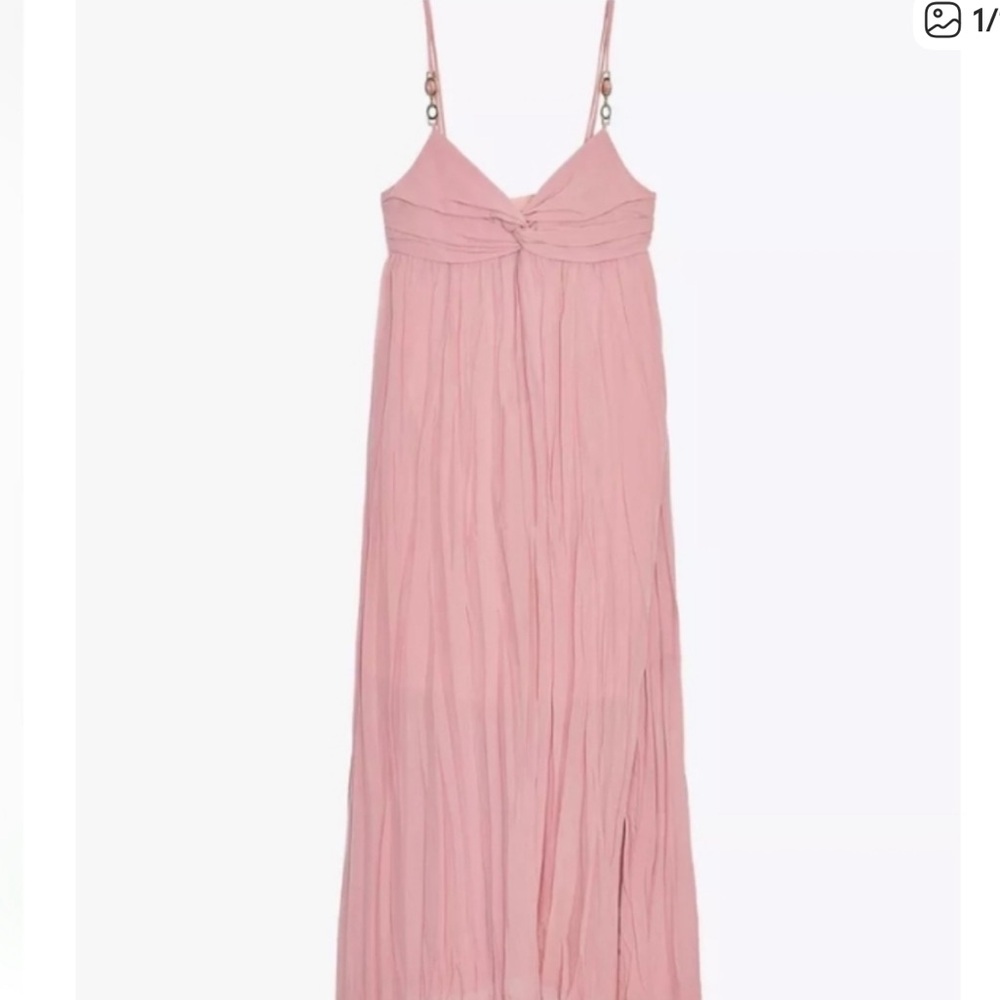 Zara Blush Chiffon Pink Maxi Dress with Gold and Stone Straps